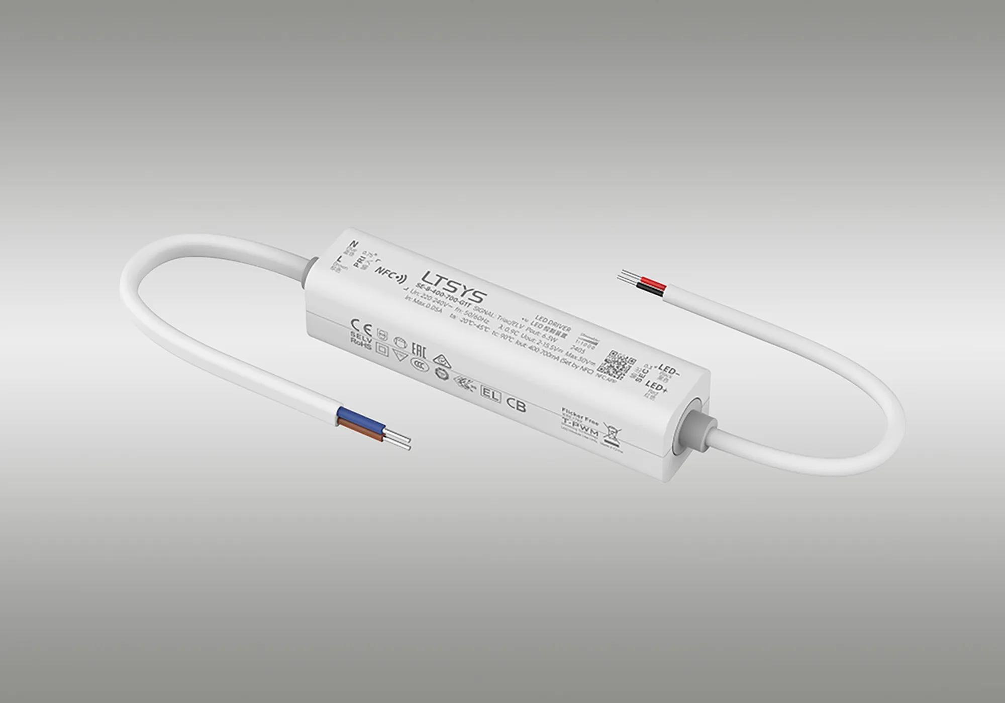 Triac/ELV, 8W C.Current NFC Dimmable Driver,400-700mA  DC:9-42Vdc, EFF>70%, IP50, 5yrs Warranty. SE-8-400-700-G1T  LTECH Triac Constant Current